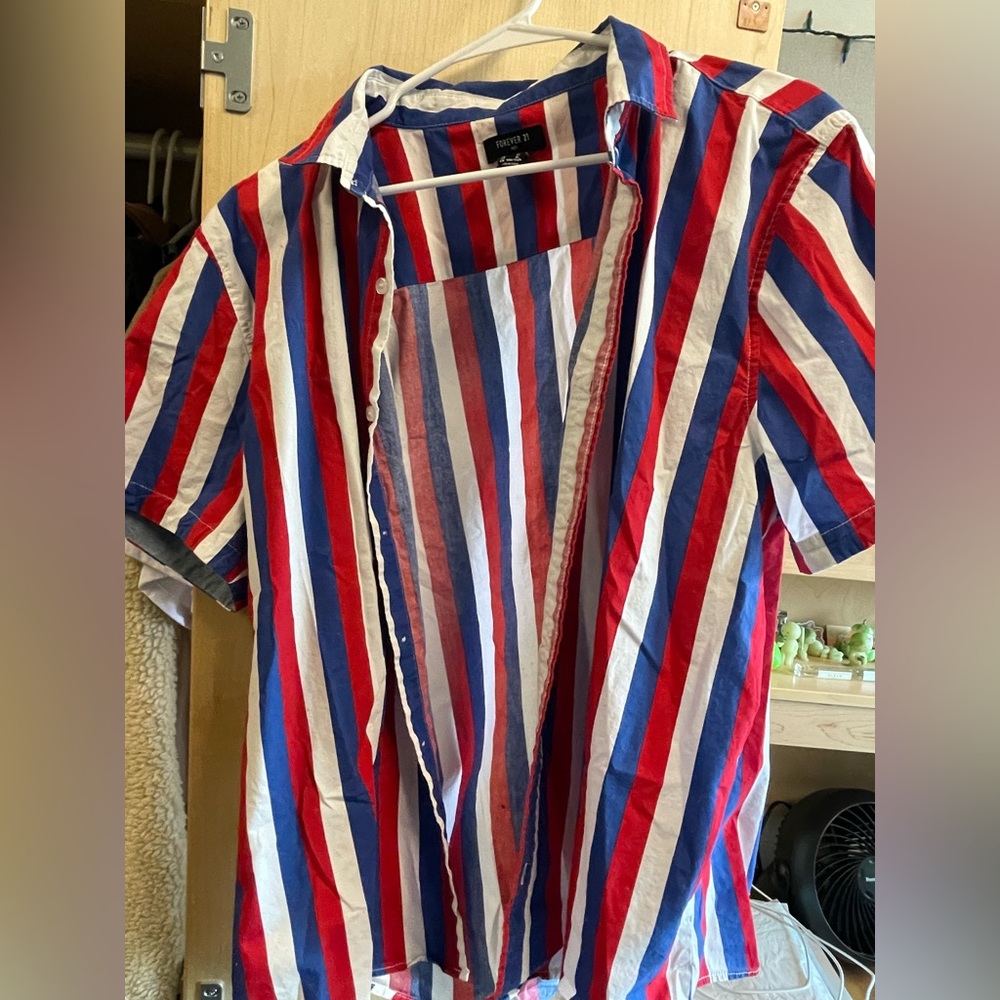 Forever 21 Striped Red, White, and Blue Button-up (XL)